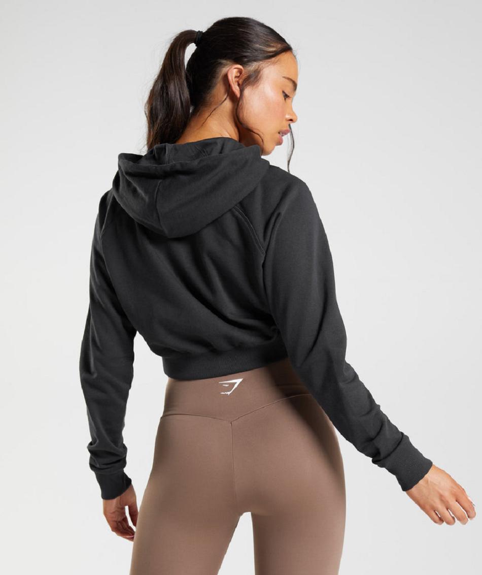 Gymshark Training Cropped Ženske Majica S Kapuljačom Crne | HR 3556ILH